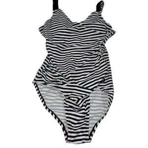 Merona Black‎ & White Striped One Piece Swimsuit - Size Small